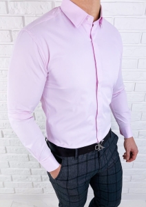 Różowa koszula z krytą plisą slim fit z kołnierzem męska RS-1070