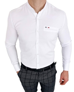 Biała koszula oxford ze stójką slim fit znaczek 1834