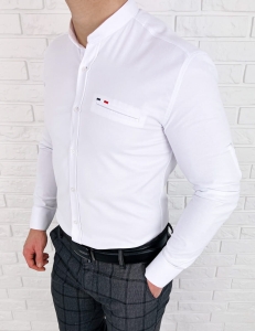 Biała koszula oxford ze stójką slim fit znaczek 1834