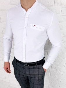 Biała koszula oxford ze stójką slim fit znaczek 1834