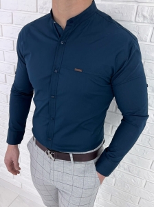 Granatowa męska koszula slim fit zapinana na napy 0299