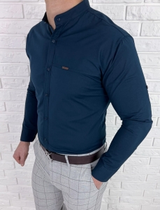 Granatowa męska koszula slim fit zapinana na napy 0299
