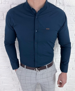 Granatowa męska koszula slim fit zapinana na napy 0299