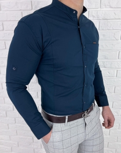 Granatowa męska koszula slim fit zapinana na napy 0299
