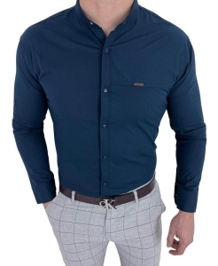 Granatowa męska koszula slim fit zapinana na napy 0299