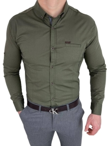 Koszula męska khaki z kołnierzem kwadratowe guziki 0032/36