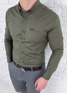 Koszula męska khaki z kołnierzem kwadratowe guziki 0032/36