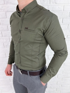 Koszula męska khaki z kołnierzem kwadratowe guziki 0032/36