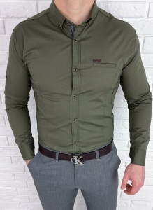 Koszula męska khaki z kołnierzem kwadratowe guziki 0032/36