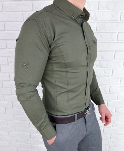 Koszula męska khaki z kołnierzem kwadratowe guziki 0032/36