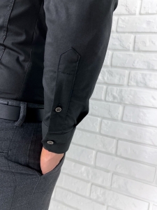 Czarna koszula męska ze stójką kryta plisa slim fit 0325/22