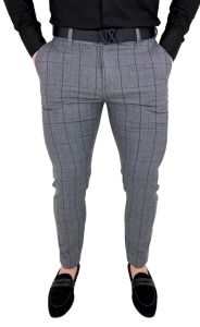Szare eleganckie spodnie slim fit w czarną kratę 1850