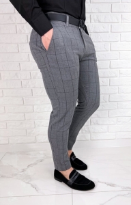 Szare eleganckie spodnie slim fit w czarną kratę 1850