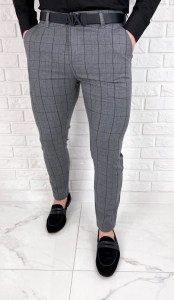 Szare eleganckie spodnie slim fit w czarną kratę 1850