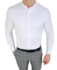 Biała koszula męska ze stójką slim fit Rs-1180