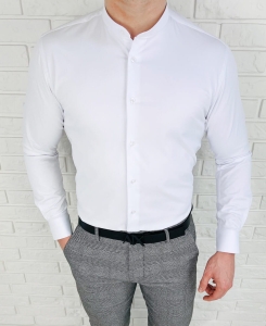 Biała koszula męska ze stójką slim fit Rs-1180