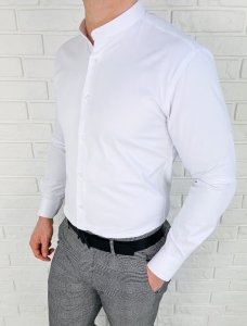 Biała koszula męska ze stójką slim fit Rs-1180