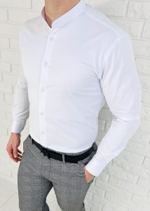 Biała koszula męska ze stójką slim fit Rs-1180