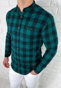 Zielona koszula męska w czarną kratę slim fit 0432/186