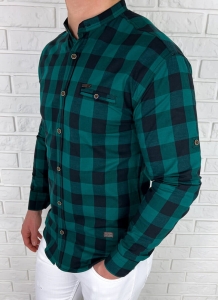 Zielona koszula męska w czarną kratę slim fit 0432/186