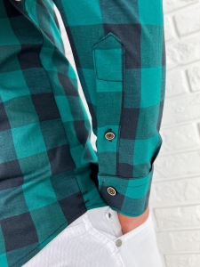Zielona koszula męska w czarną kratę slim fit 0432/186