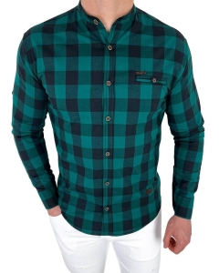 Zielona koszula męska w czarną kratę slim fit 0432/186