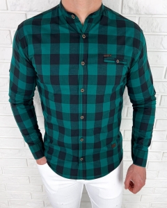 Zielona koszula męska w czarną kratę slim fit 0432/186