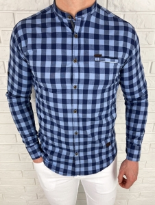 Niebieska koszula męska w granatową kratę slim fit 0431/107