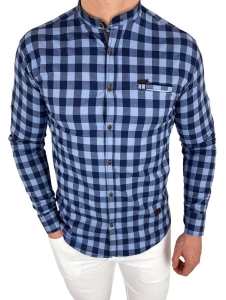 Niebieska koszula męska w granatową kratę slim fit 0431/107