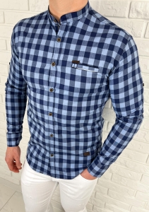 Niebieska koszula męska w granatową kratę slim fit 0431/107