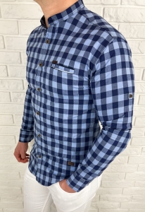 Niebieska koszula męska w granatową kratę slim fit 0431/107