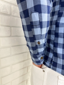 Niebieska koszula męska w granatową kratę slim fit 0431/107