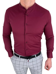 Bordowa koszula męska ze stójką slim fit Rs-1120