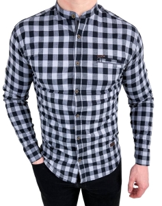 Szara koszula męska w czarną kratę slim fit 0431/178