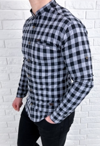 Szara koszula męska w czarną kratę slim fit 0431/178