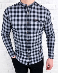 Szara koszula męska w czarną kratę slim fit 0431/178
