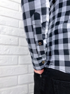 Szara koszula męska w czarną kratę slim fit 0431/178