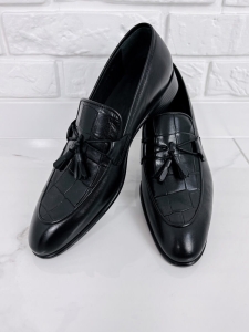 Buty męskie skórzane czarne mokasyny 6933