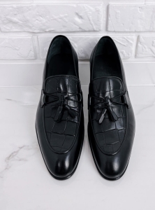 Buty męskie skórzane czarne mokasyny 6933