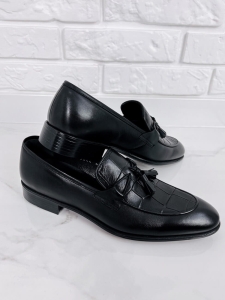 Buty męskie skórzane czarne mokasyny 6933