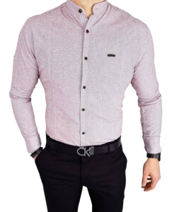 Bordowa koszula stójka pionowe przeszycia slim fit 0207/562