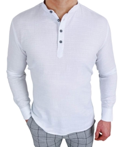 Koszula męska biała bawełniana slim fit ze stójką z długim rękawem VP1
