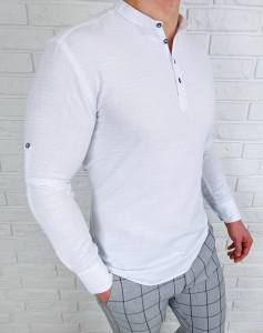 Koszula męska biała bawełniana slim fit ze stójką z długim rękawem VP1