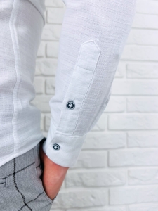 Koszula męska biała bawełniana slim fit ze stójką z długim rękawem VP1