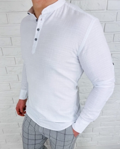 Koszula męska biała bawełniana slim fit ze stójką z długim rękawem VP1