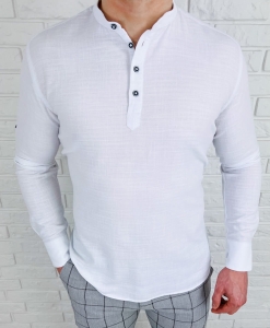 Koszula męska biała bawełniana slim fit ze stójką z długim rękawem VP1