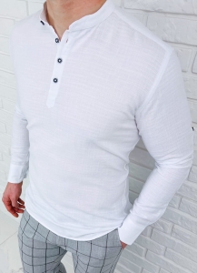 Koszula męska biała bawełniana slim fit ze stójką z długim rękawem VP1