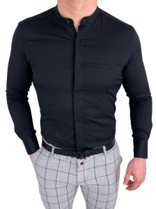 Koszula męska czarna zakryte guziki ze stójką długi rękaw slim fit vp3