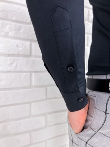 Koszula męska czarna zakryte guziki ze stójką długi rękaw slim fit vp3