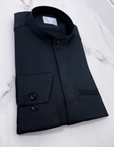 Koszula męska czarna zakryte guziki ze stójką długi rękaw slim fit vp3